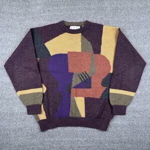 Vintage Free By Falke Alpaca Sweater Men’s Large Art Abstract Golf Pullover 90s‎